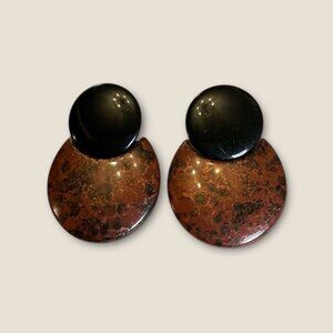 Vintage Oversized Brown & Black Resin Earrings 1980s Circle Design